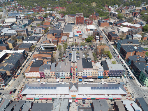 Aerial view of Findlay Market District in Over-the-Rhine.